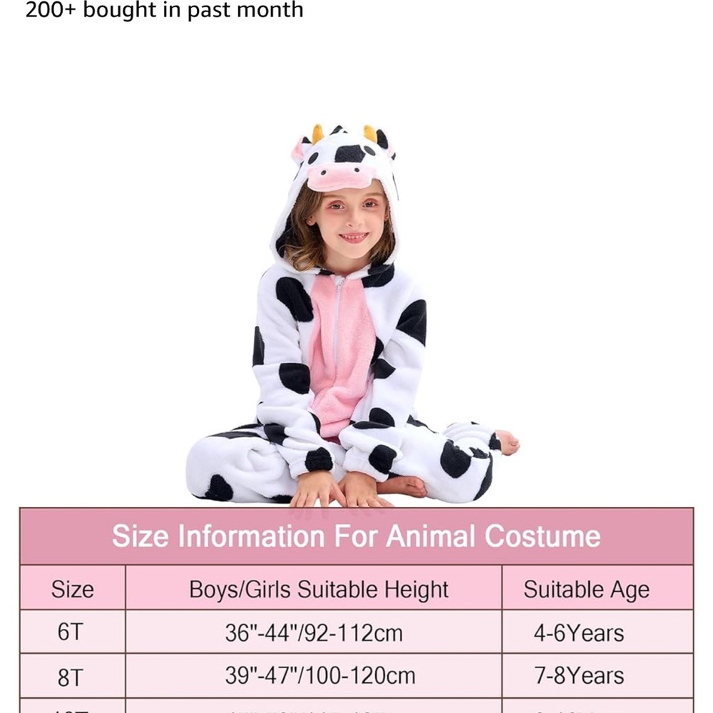 Cow Costume for Girls & Boys: 6-7 size